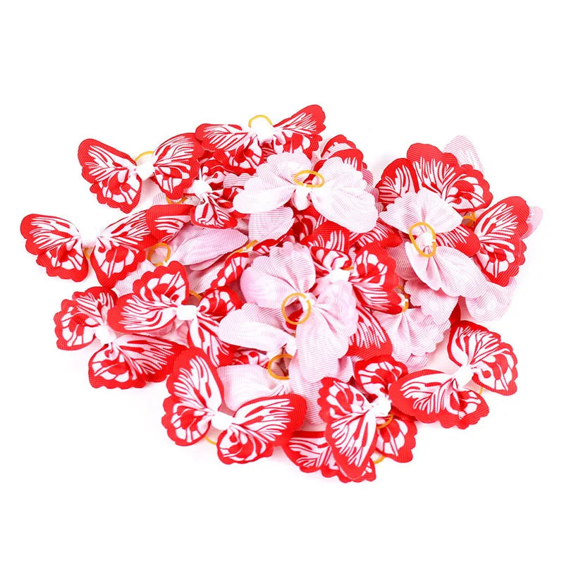 Handmade Ribbon Hair Bows – Elastic Pet Grooming Accessories for Dogs and Cats