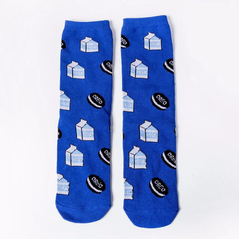 Novelty Food Print Crew Socks – Funny Cartoon Cotton Socks for Casual Wear