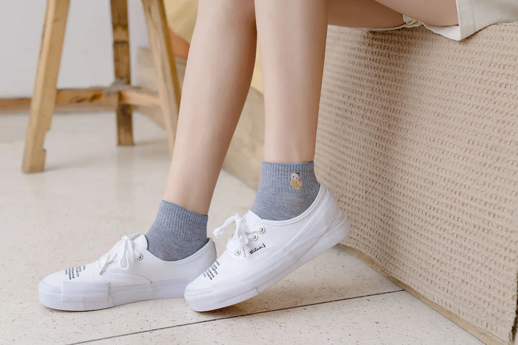 Embroidered Cotton Animal Socks – Kawaii Casual Streetwear for Women