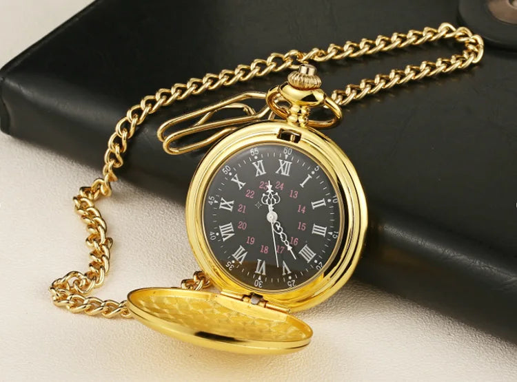 Vintage Roman Numeral Pocket Watch – 37cm Steel Fob Chain for Men and Women