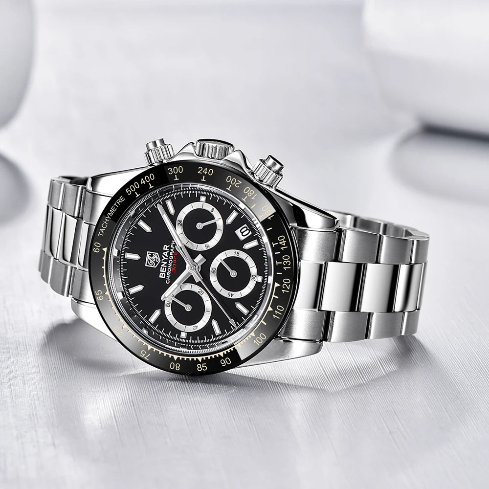 BENYAR Stainless Steel Chronograph Watch – Luxury Quartz for Men