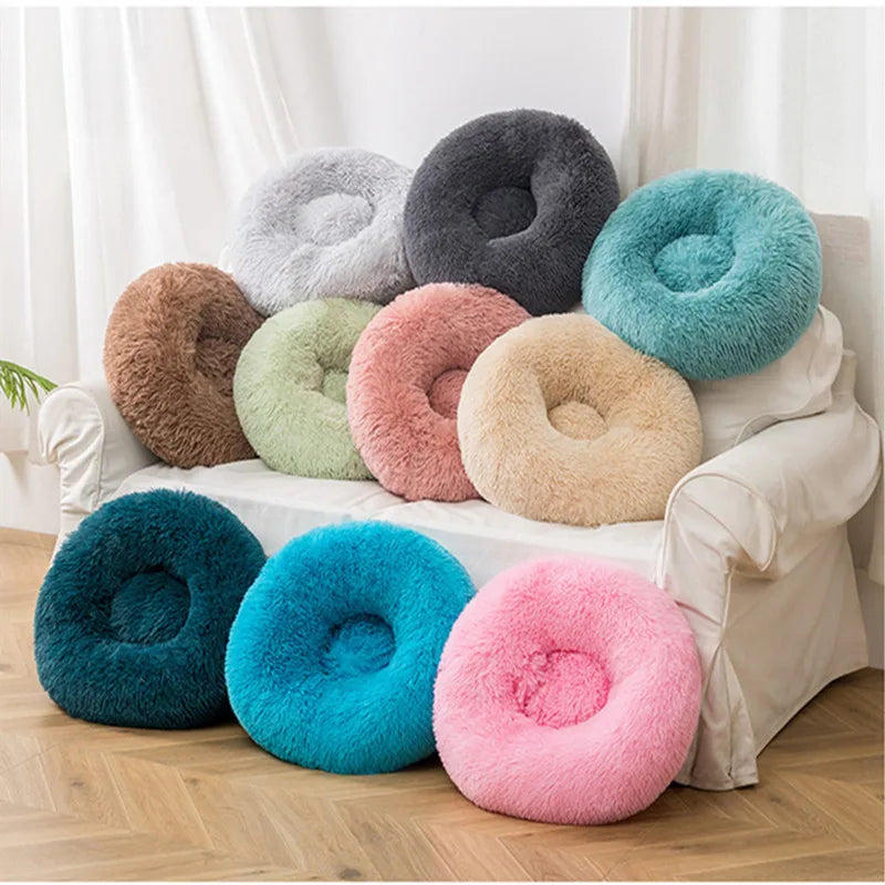 100cm Plush Donut Pet Bed – Calming Round Mat for Large Dogs and Cats