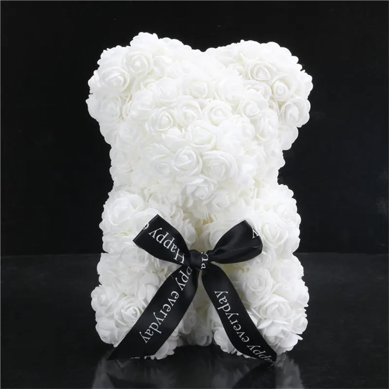 Artificial Rose Bear – 25cm Flower Figurine for Valentine Anniversary Gift
