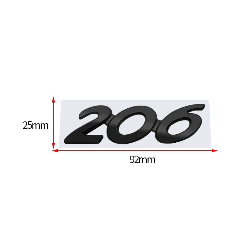 Metal Car Emblem Badge – Glossy Black Chrome Decal for Peugeot 206 Accessories