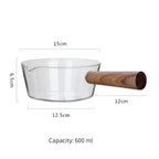 Glass Milk Pot with Wooden Handle – Heat Resistant Cookware for Kitchen Use