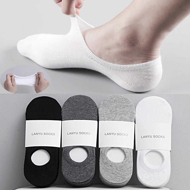 Invisible Cotton Boat Socks – Non-Slip Silicone Ankle Liners for Men