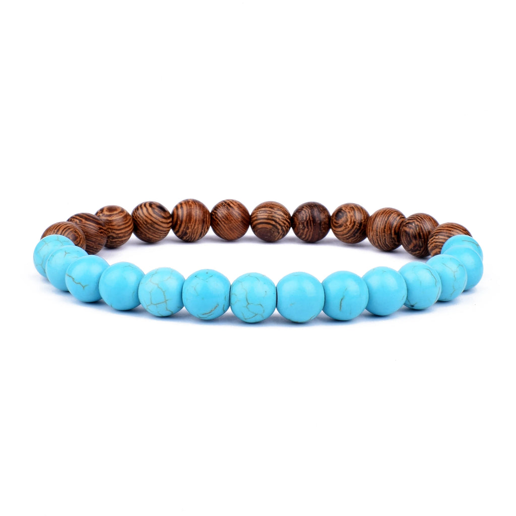 Lava Stone and Wood Bead Bracelet – 8mm Tibetan Buddha Jewelry for Men and Women
