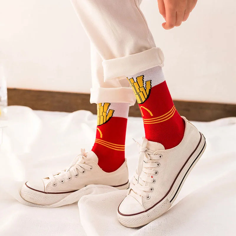 Novelty Food Print Crew Socks – Funny Cartoon Cotton Socks for Casual Wear
