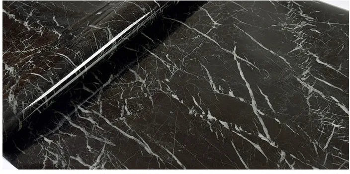 Black Wood Grain PVC Wallpaper – Self-Adhesive Film for Kitchen Cabinets