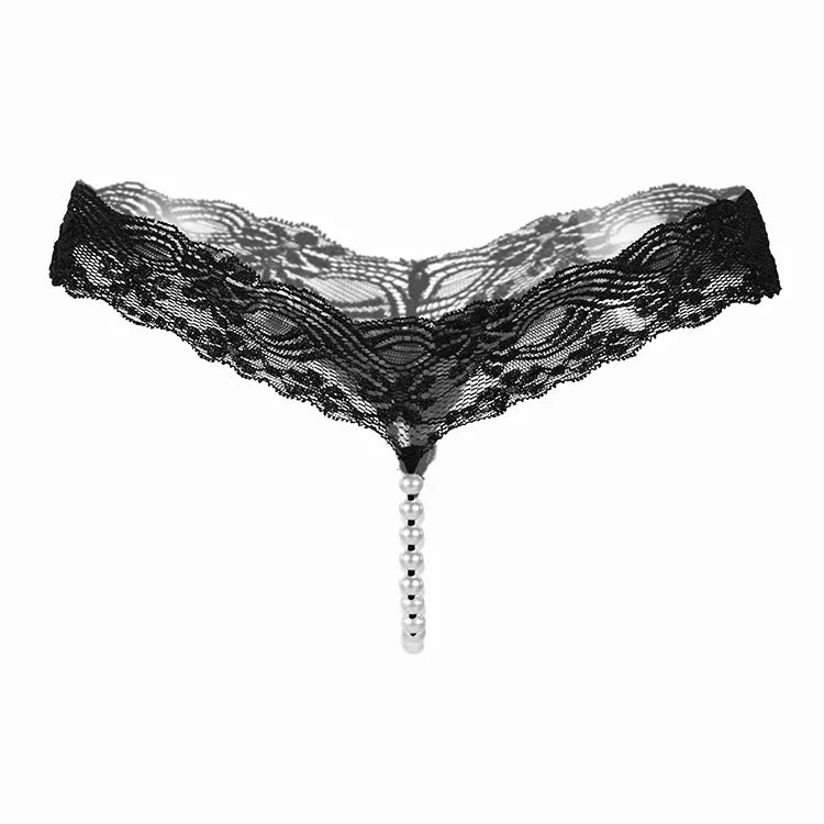 Lace G-String Thong – Pearl Back Bow Details for Sexy Lingerie