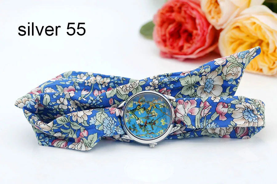 Fabric Wristwatch – Silver Quartz Analog Timepiece for Women