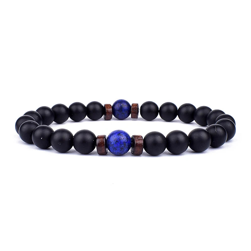 Lava Stone and Wood Bead Bracelet – 8mm Tibetan Buddha Jewelry for Men and Women