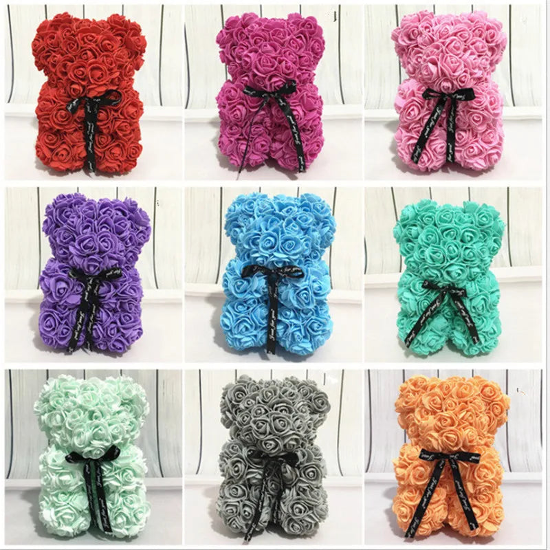 Artificial Rose Bear – 25cm Flower Figurine for Valentine Anniversary Gift