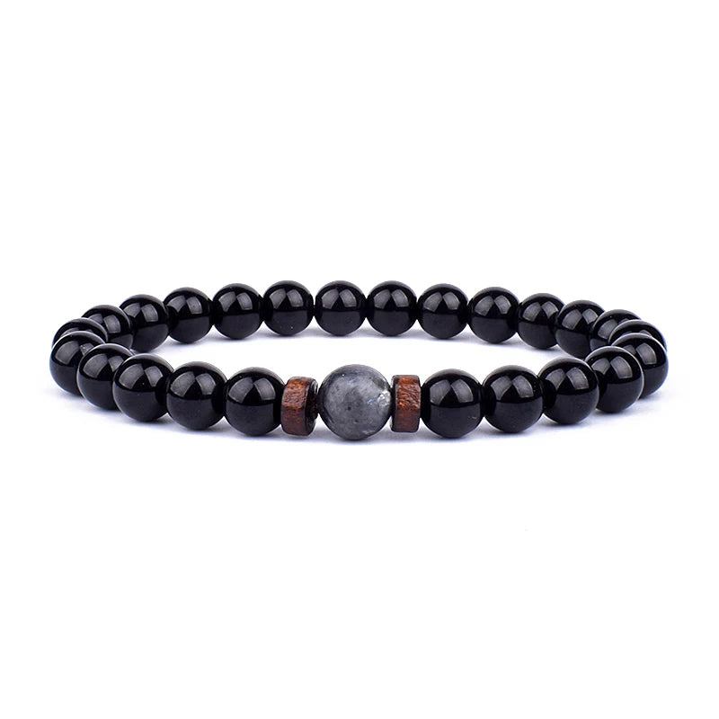 Lava Stone and Wood Bead Bracelet – 8mm Tibetan Buddha Jewelry for Men and Women