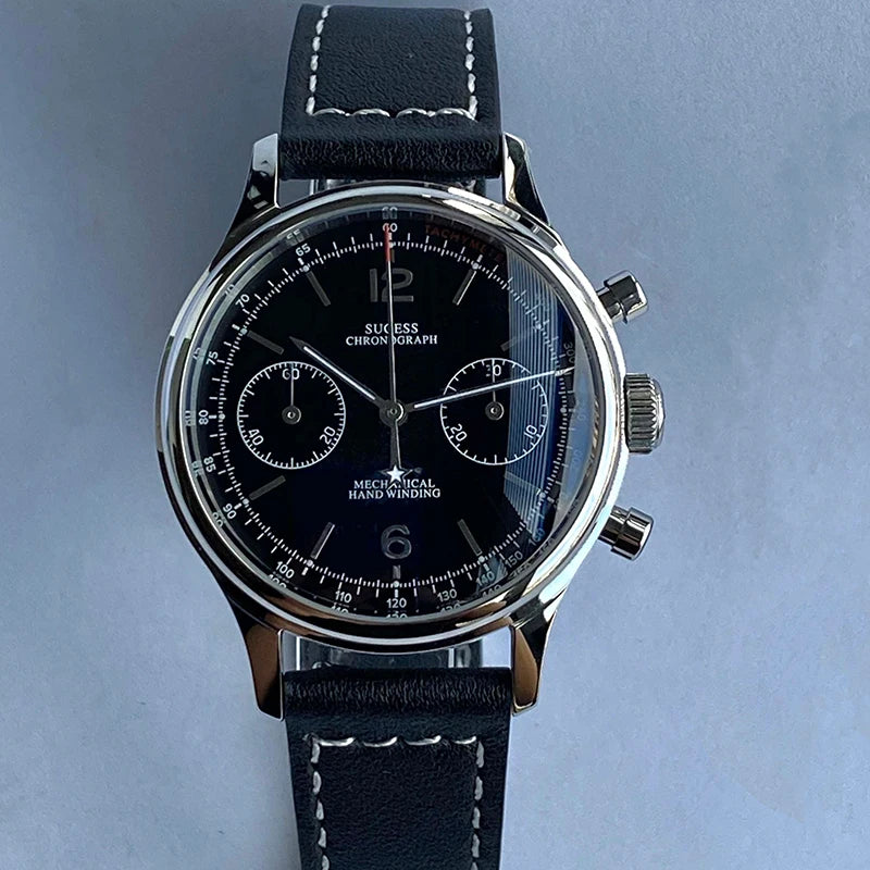 Sugess 1963 Mechanical Chronograph Watch – Sapphire Pilot Style for Men