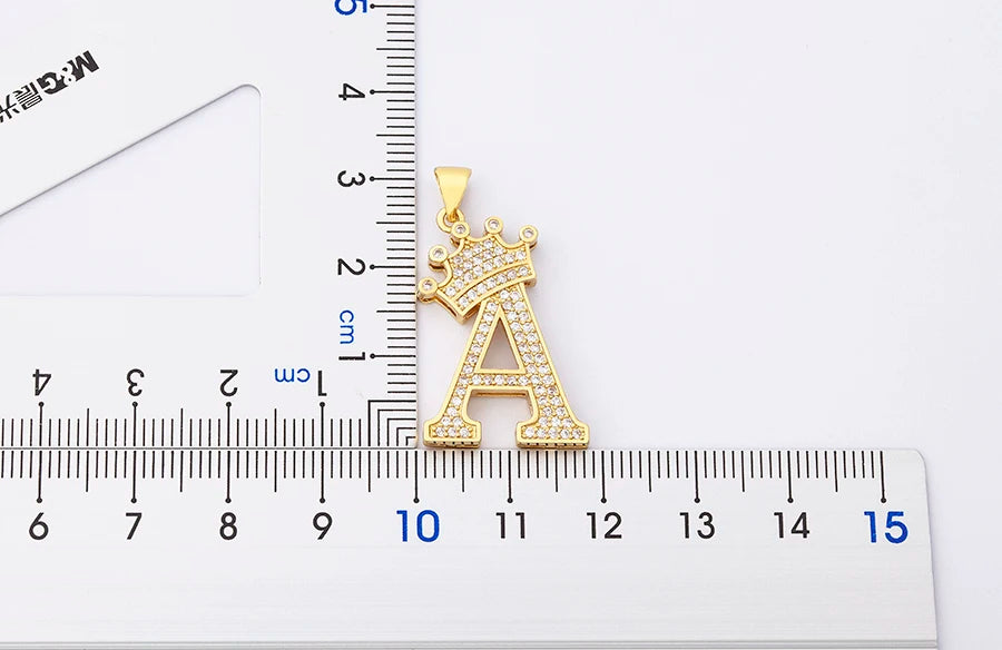 Copper Zircon Initial Crown Necklace – Hip-Hop Alphabet Jewelry for Men and Women