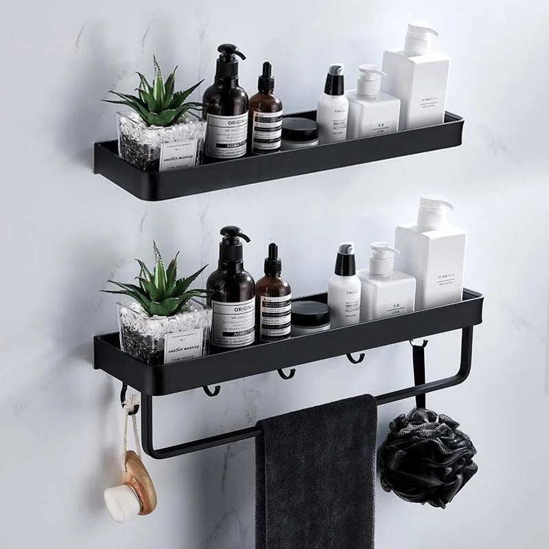 Bathroom Corner Shelf – Adhesive Black Shower Storage for Shampoo