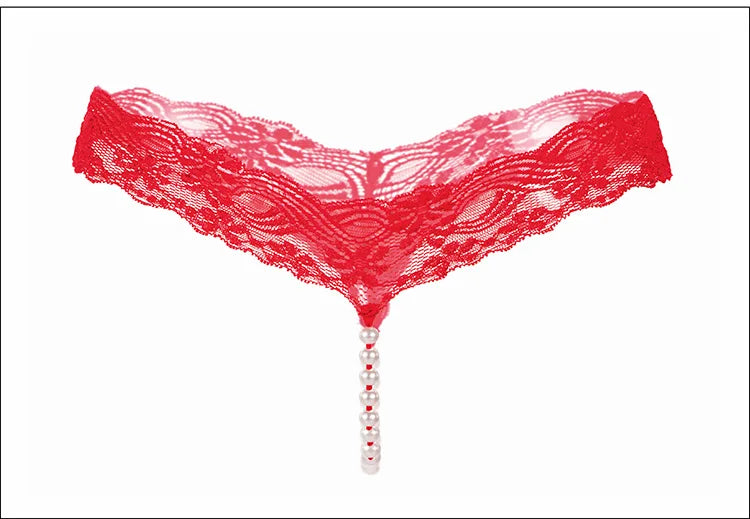 Lace G-String Thong – Pearl Back Bow Details for Sexy Lingerie