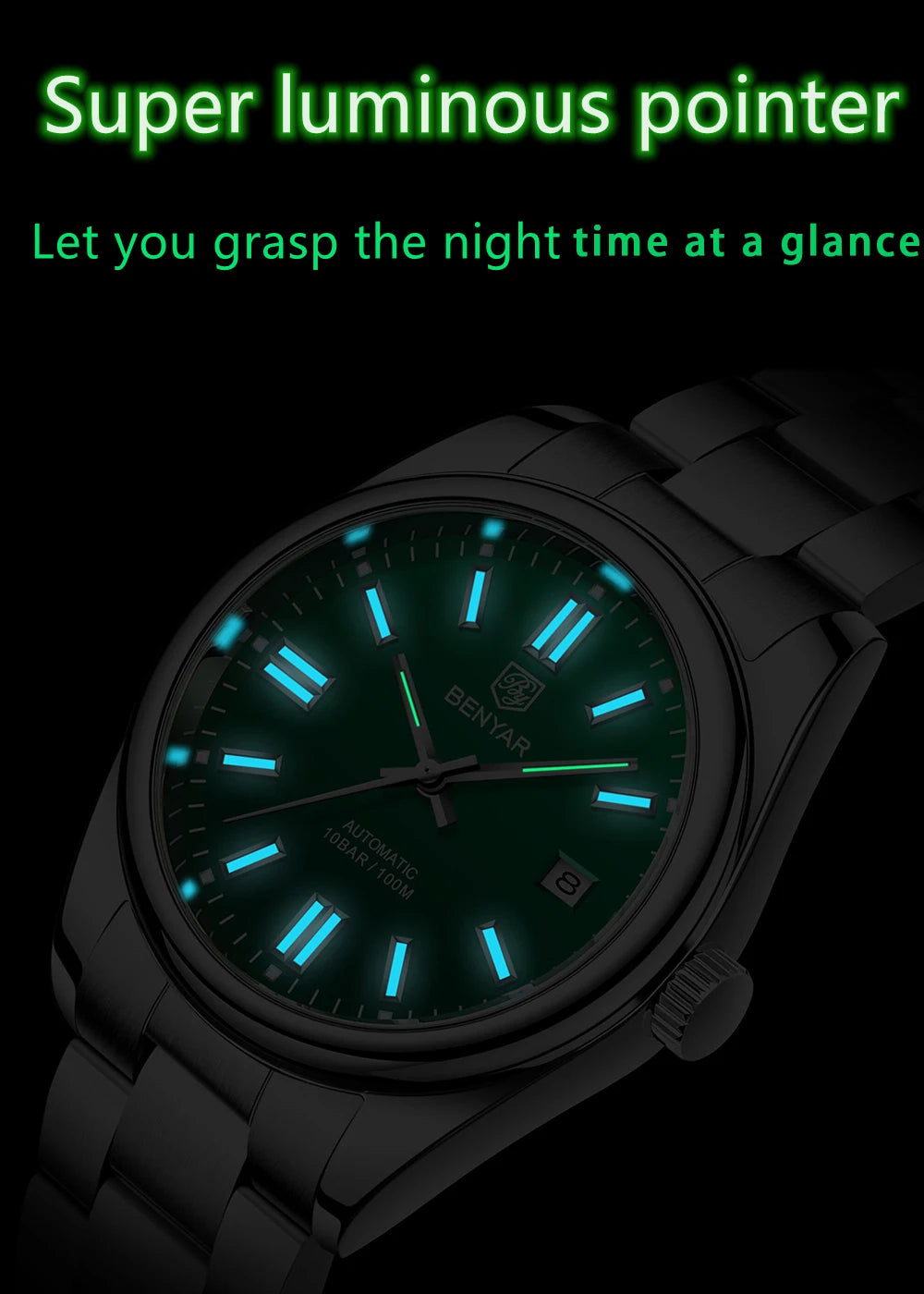 Stainless Steel Mechanical Watch – 10Bar Waterproof for Diving and Sports