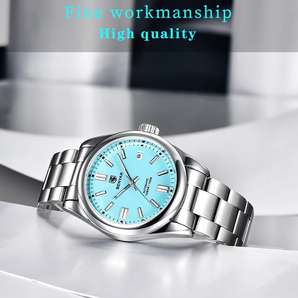 Stainless Steel Mechanical Watch – 10Bar Waterproof for Diving and Sports