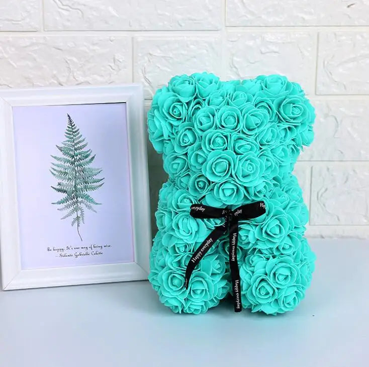 Artificial Rose Bear – 25cm Flower Figurine for Valentine Anniversary Gift