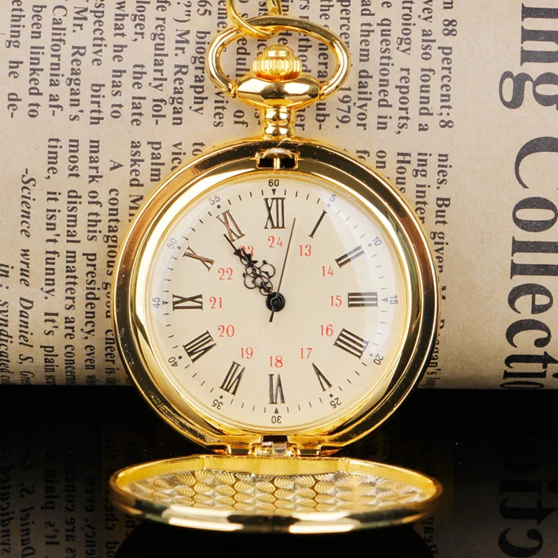 Golden Quartz Pocket Watch – I Love You Engraved Gift for Anniversary