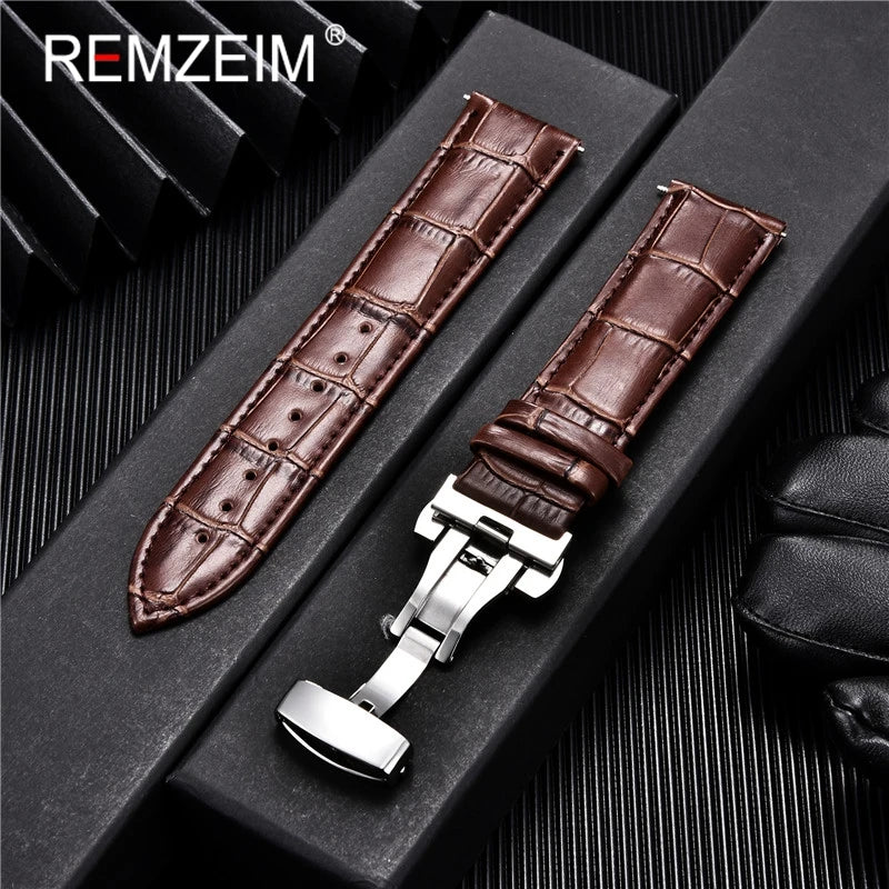 Genuine Calfskin Leather Watch Strap – Butterfly Buckle for Business