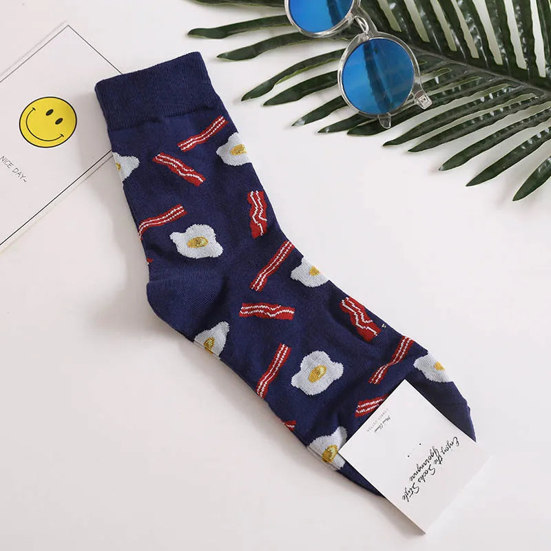 Novelty Food Print Crew Socks – Funny Cartoon Cotton Socks for Casual Wear
