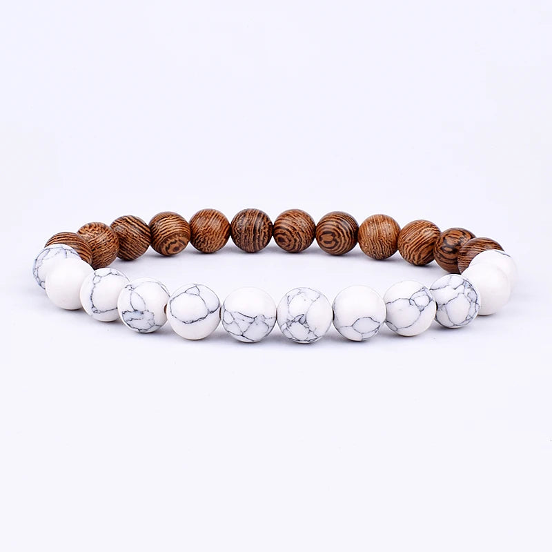 Lava Stone and Wood Bead Bracelet – 8mm Tibetan Buddha Jewelry for Men and Women