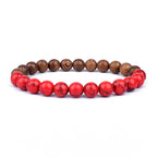 Lava Stone and Wood Bead Bracelet – 8mm Tibetan Buddha Jewelry for Men and Women
