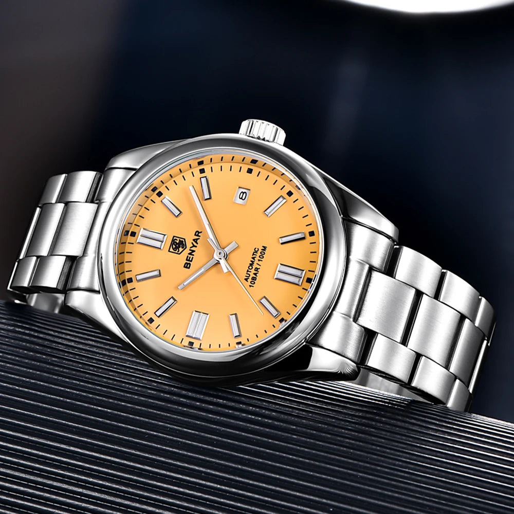 Stainless Steel Mechanical Watch – 10Bar Waterproof for Diving and Sports