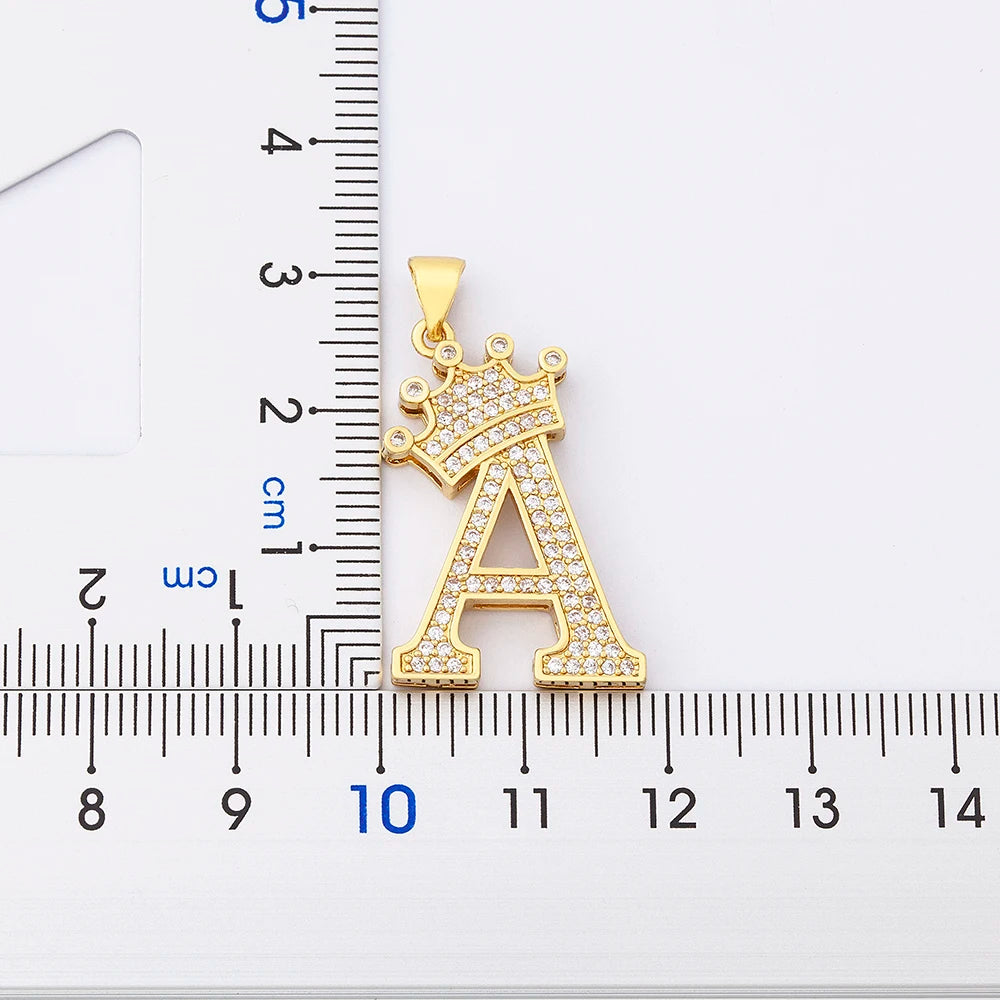 Copper Zircon Initial Crown Necklace – Hip-Hop Alphabet Jewelry for Men and Women