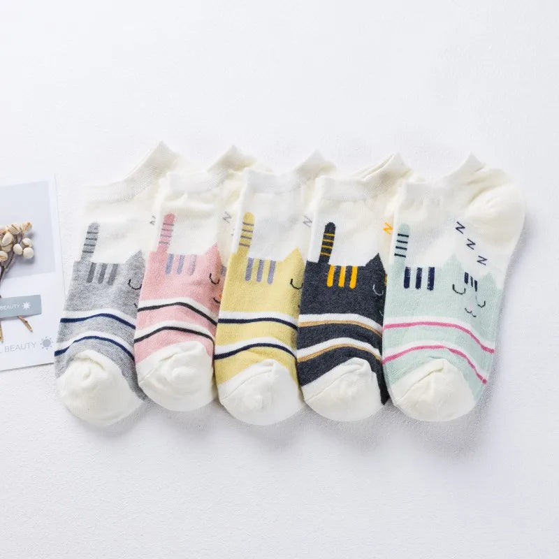 Cute Cat Ankle Socks – Cartoon Animal Kitten Cotton Hosiery for Women