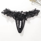 Lace G-String Thong – Pearl Back Bow Details for Sexy Lingerie
