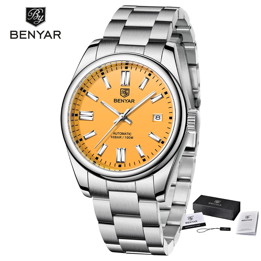 Stainless Steel Mechanical Watch – 10Bar Waterproof for Diving and Sports
