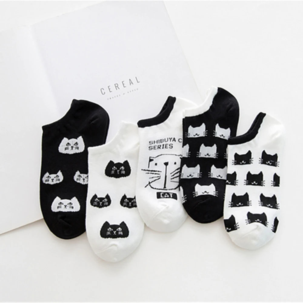 Cute Cat Ankle Socks – Cartoon Animal Kitten Cotton Hosiery for Women