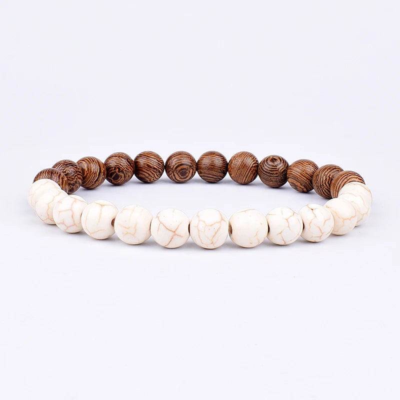 Lava Stone and Wood Bead Bracelet – 8mm Tibetan Buddha Jewelry for Men and Women