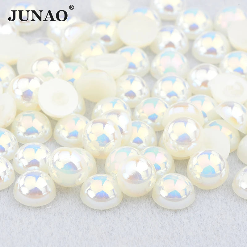 White AB Flatback Pearls – Assorted Size Beads for DIY Crafts and Jewelry