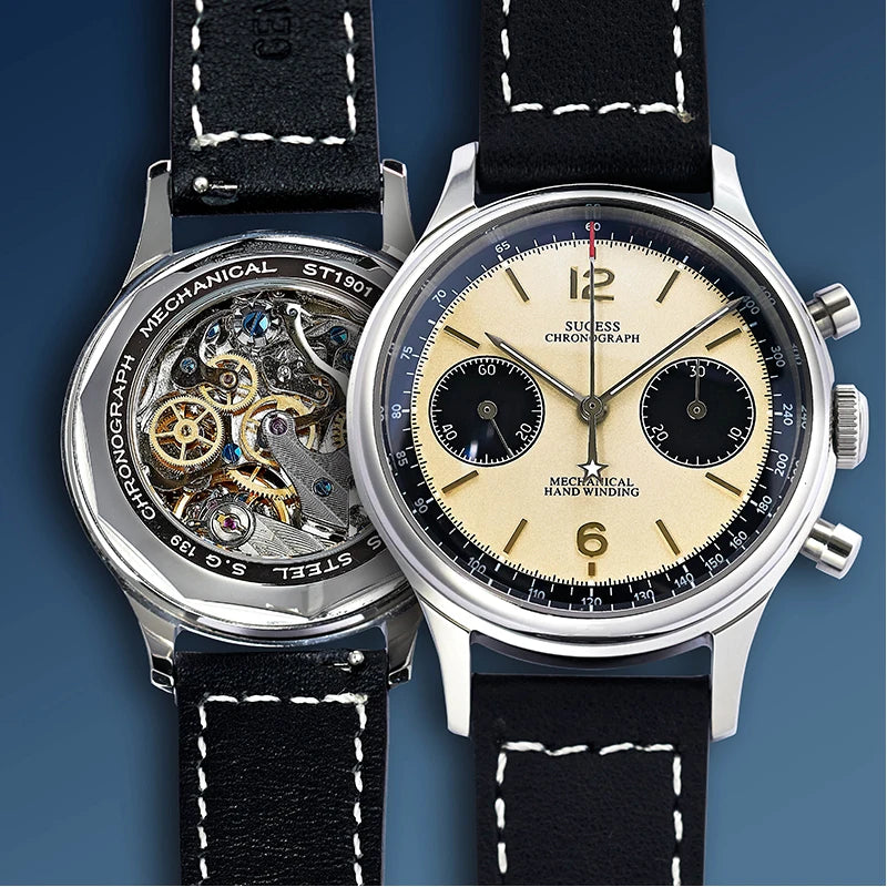 Sugess 1963 Mechanical Chronograph Watch – Sapphire Pilot Style for Men