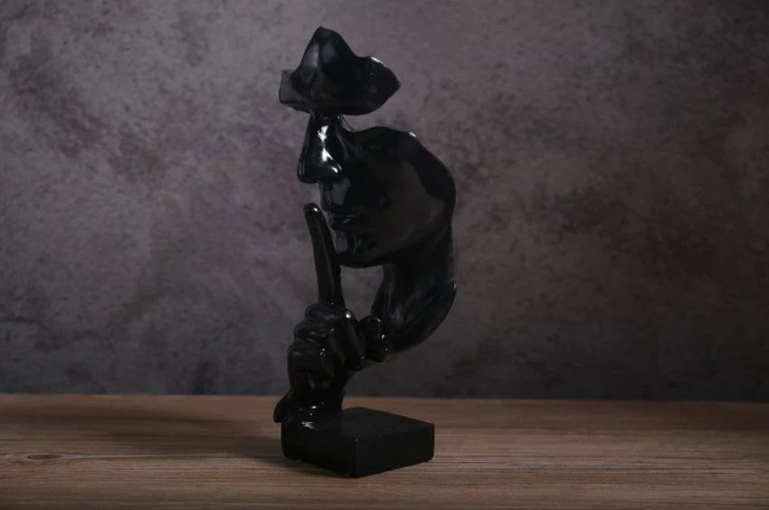 Abstract Thinker Resin Statue – Gold Silence Face Sculpture for Home Decor