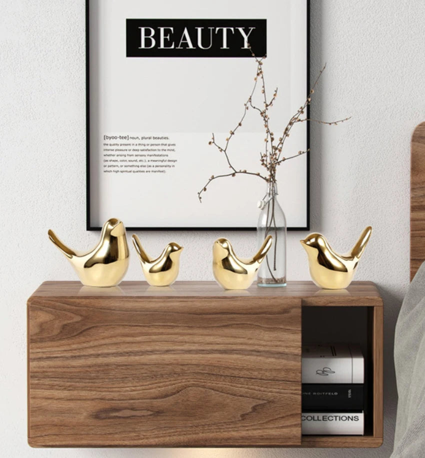 Nordic Gold Ceramic Bird Statue – Modern Animal Sculpture for Home Decor