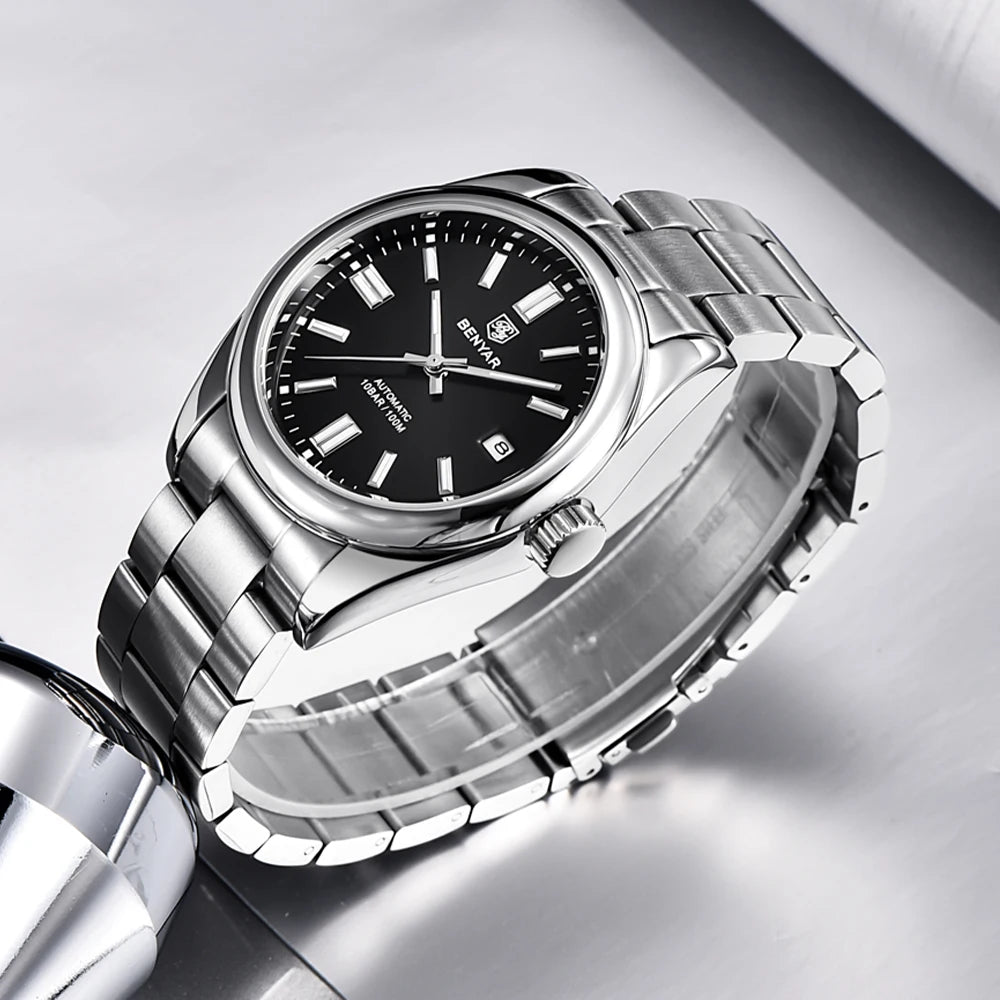 Stainless Steel Mechanical Watch – 10Bar Waterproof for Diving and Sports