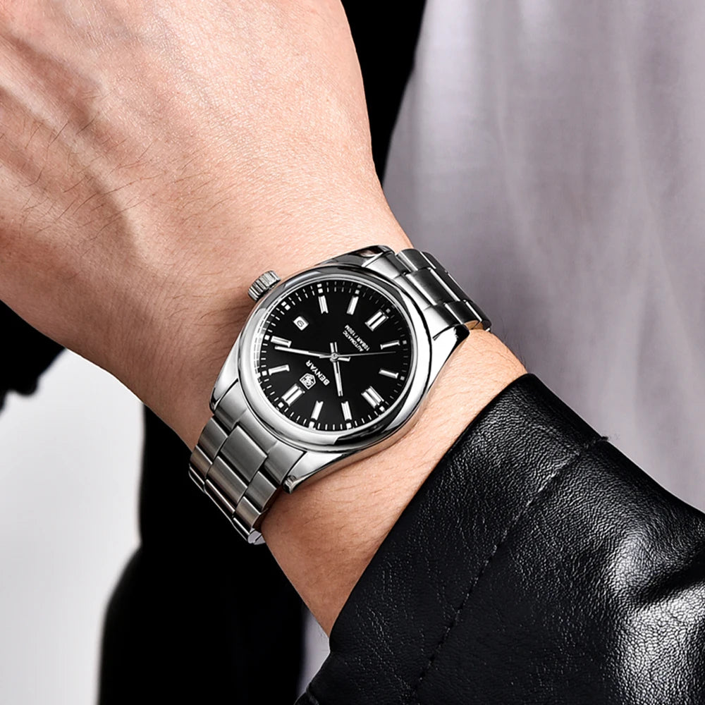Stainless Steel Mechanical Watch – 10Bar Waterproof for Diving and Sports