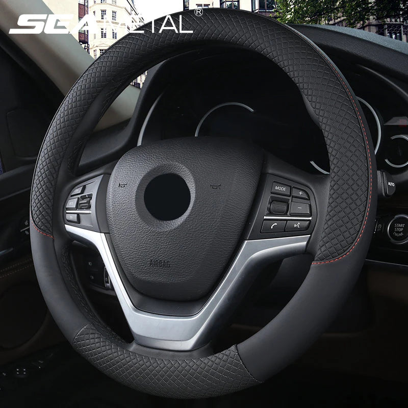 Faux Leather Steering Wheel Cover – 37-38cm Breathable Auto Interior Accessory