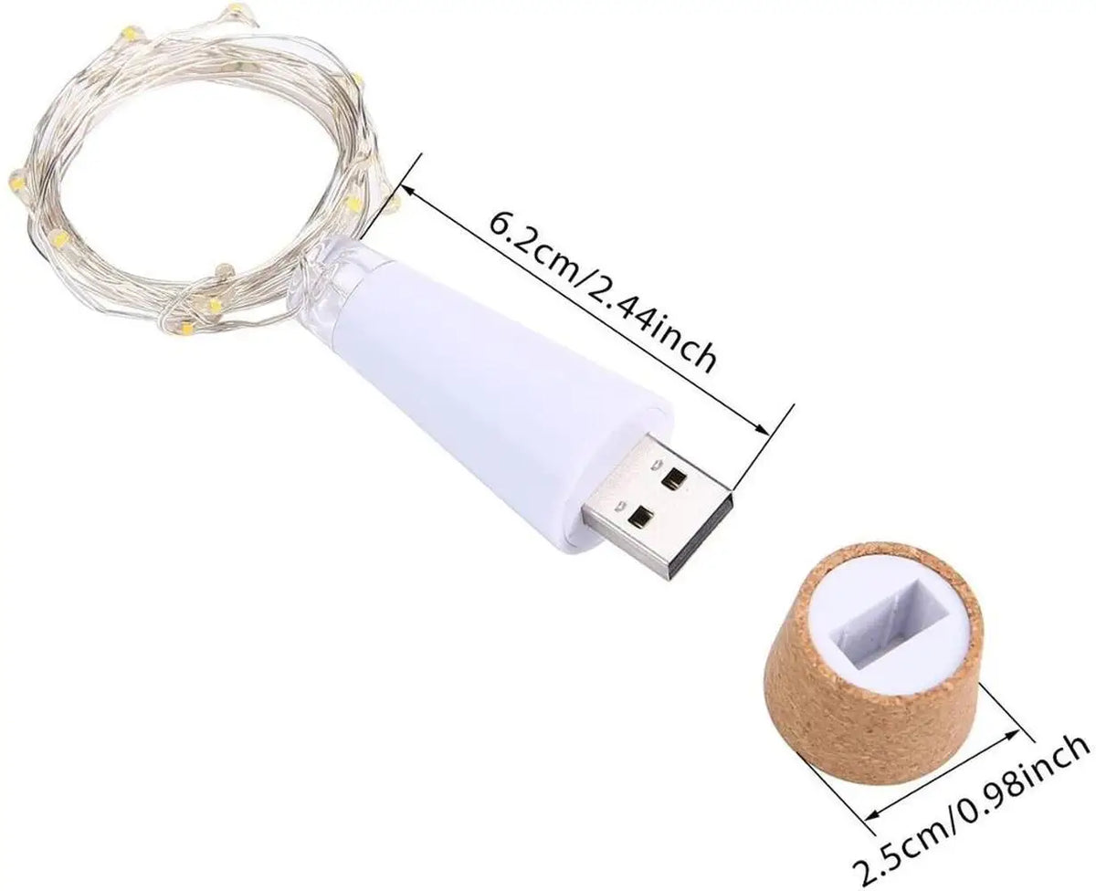 USB Rechargeable Cork Fairy Lights – 2m 20 LED String Lamp for Home Decor