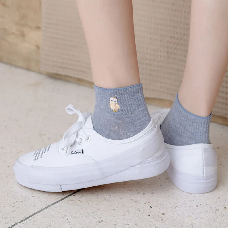 Embroidered Cotton Animal Socks – Kawaii Casual Streetwear for Women