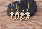 Copper Zircon Initial Crown Necklace – Hip-Hop Alphabet Jewelry for Men and Women