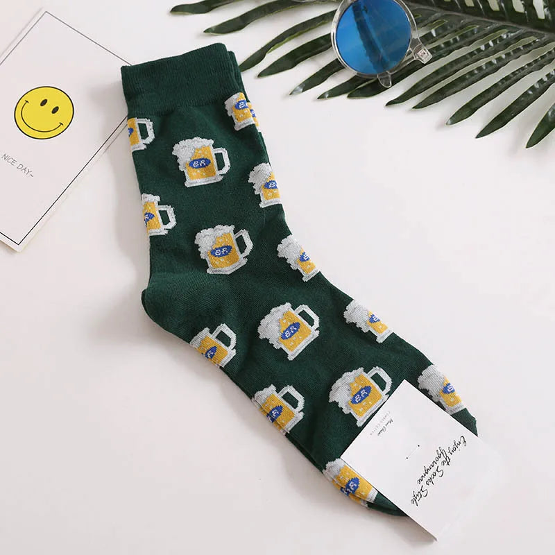 Novelty Food Print Crew Socks – Funny Cartoon Cotton Socks for Casual Wear