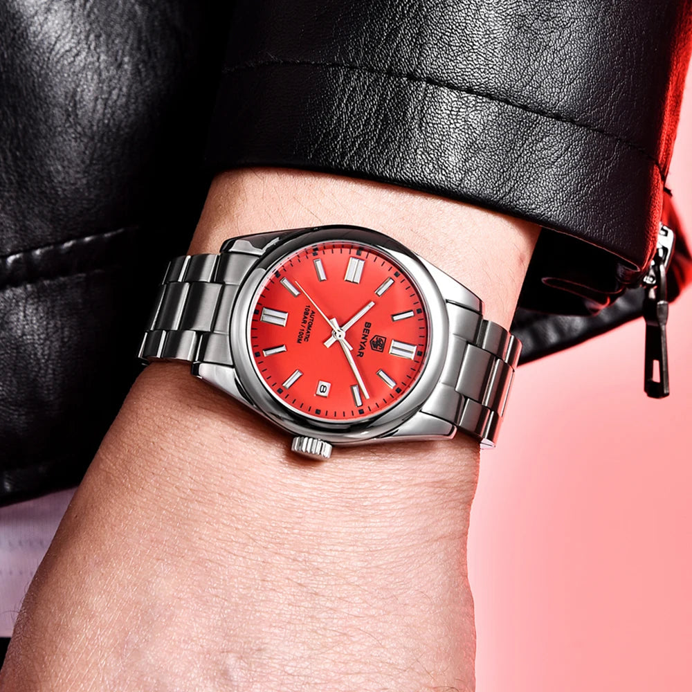 Stainless Steel Mechanical Watch – 10Bar Waterproof for Diving and Sports