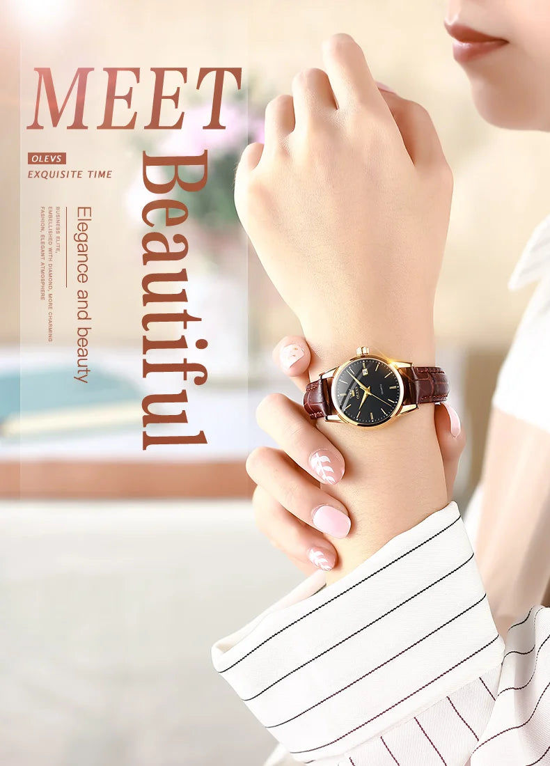 OLEVS Quartz Wristwatch – Leather Strap for Business Casual Wear